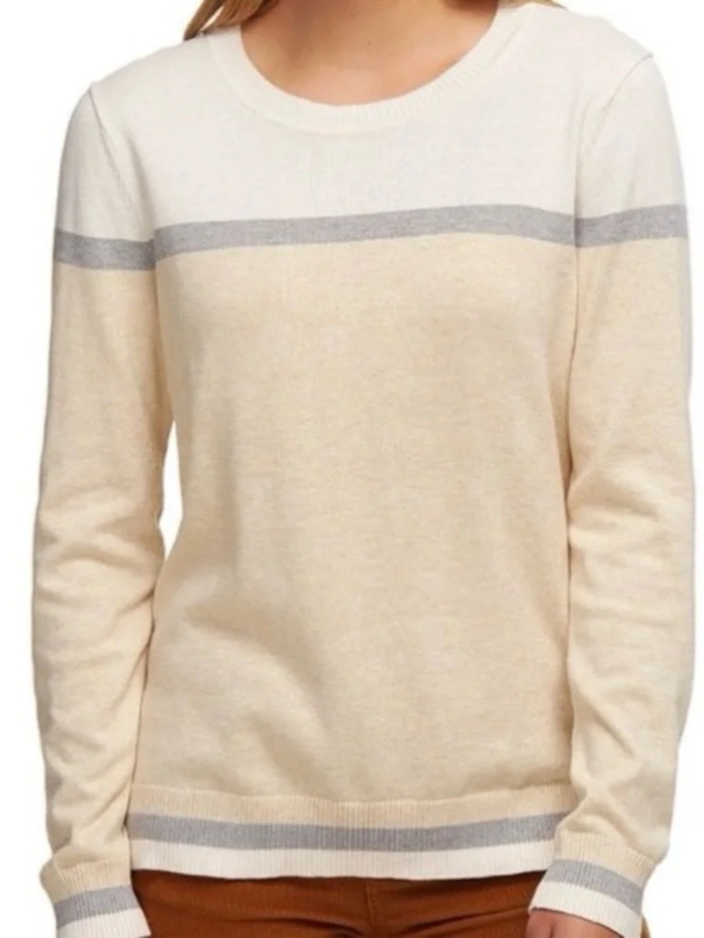 Patagonia Andri Crew Neck Sweater Organic Cotton Blend Beige Colorblock Medium